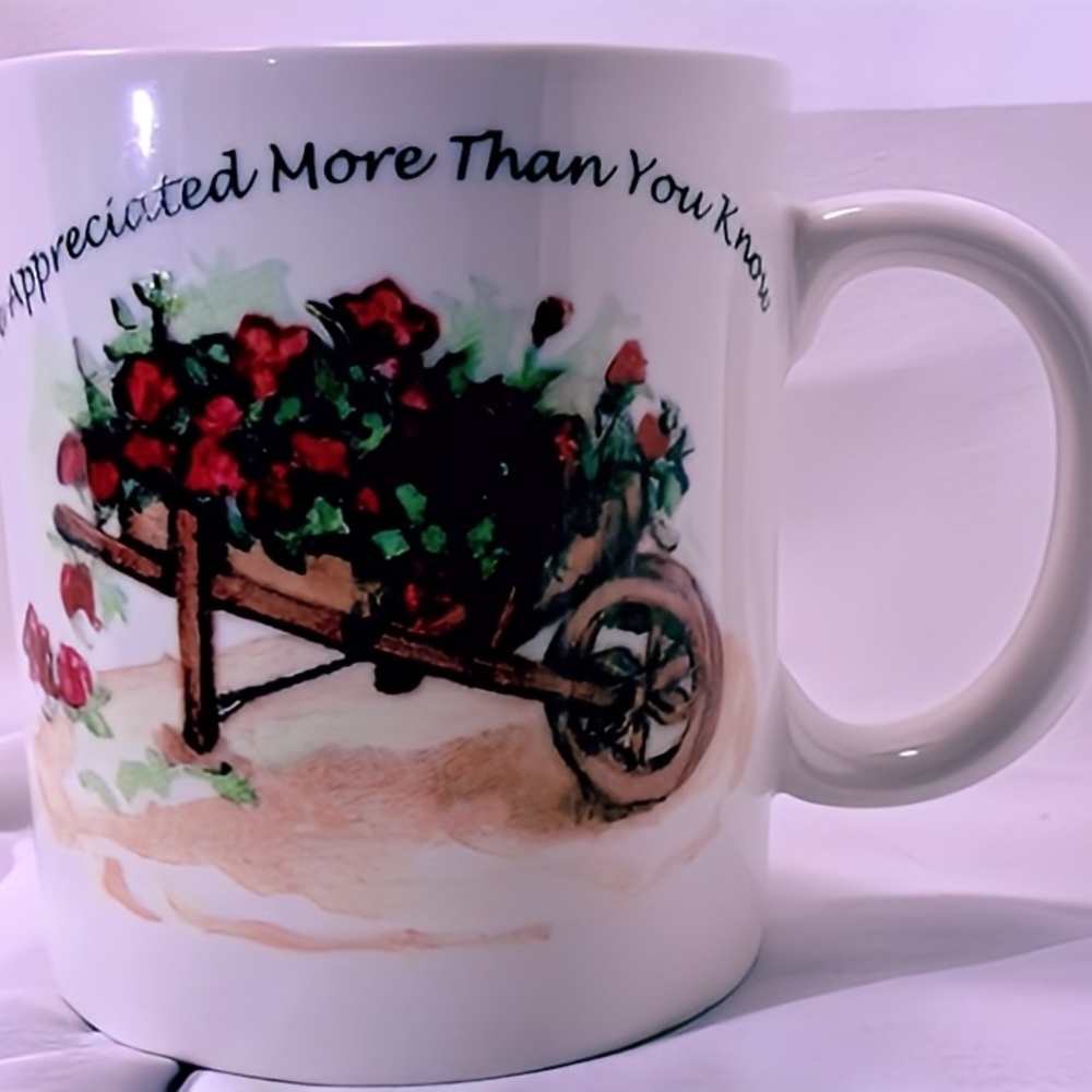 Vintage "Appreciated More Than You Know" Floral Wheelbarrow Mug